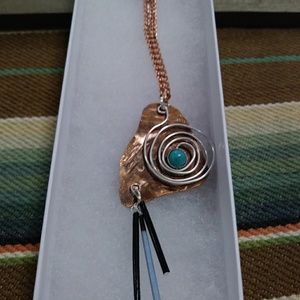 Copper/sterling/turquoise/ porcupine quill necklac